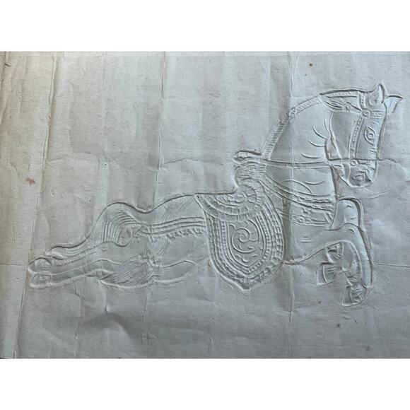 Vintage Thai Stone Rubbing on rice paper. Brownish red. Horse. Decor. 18x13" - Picture 6 of 9